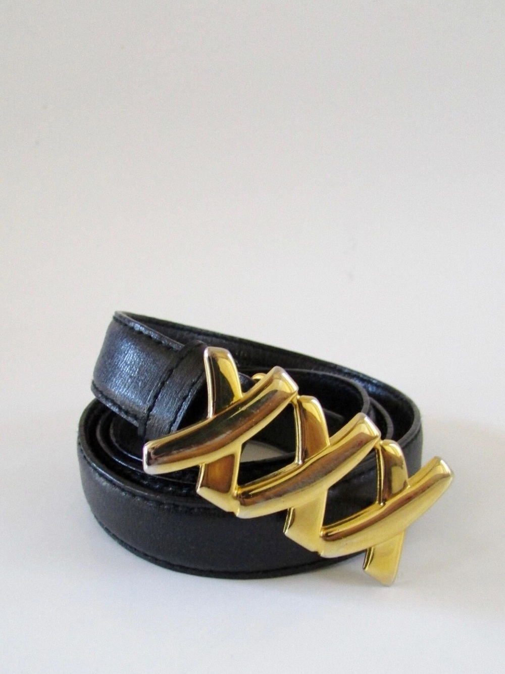 80's Paloma Picasso Black Leather Gold "X" Belt Size Medium